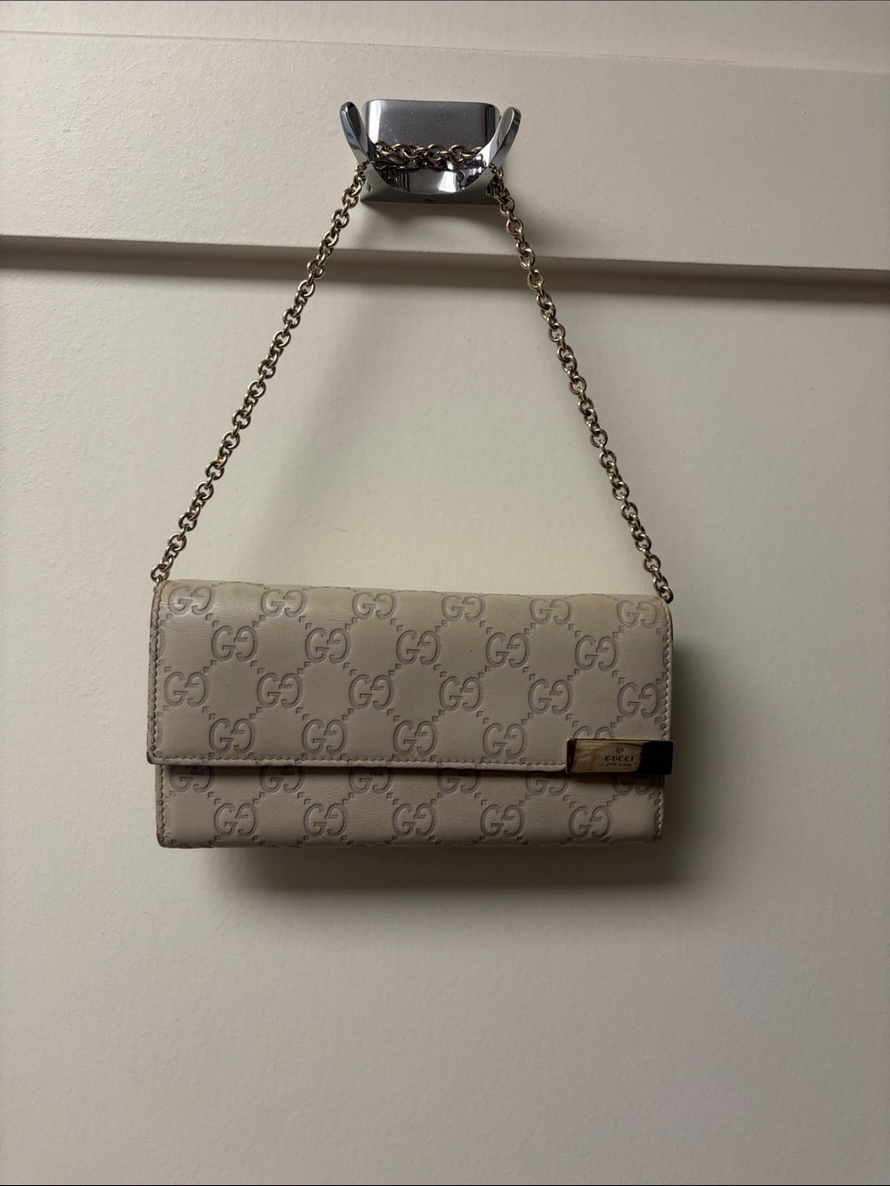 Gucci Cream GG Monogram Chain Wallet Shoulder Bag
